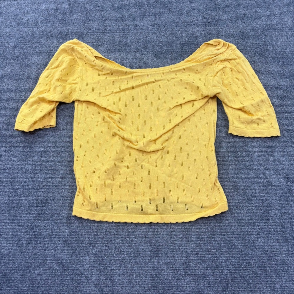 Balzac Paris Pointelle Top Medium Yellow Organic Cotton Short Sleeve Women